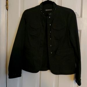 INC deep black  cotton jacket with beaded collar and sleeves